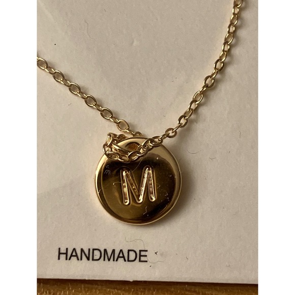 Bemoly Jewelry - Bemoly Handmade Initial M Necklace Gold Tone Round Disc Pendant Minimalist New